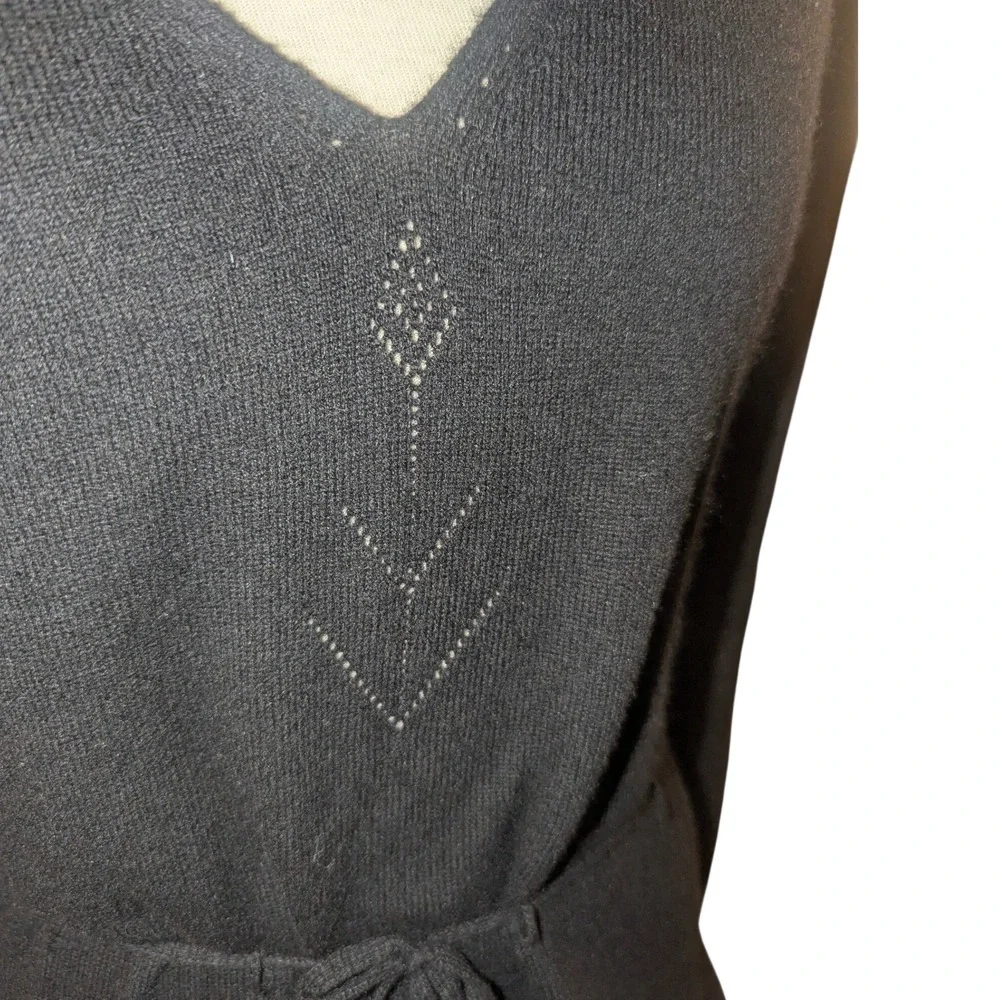 MaxStudio‎ Cahsmere Sweater Women M Black V-Neck Tie Waist Peplum Bell Sleeve XL
